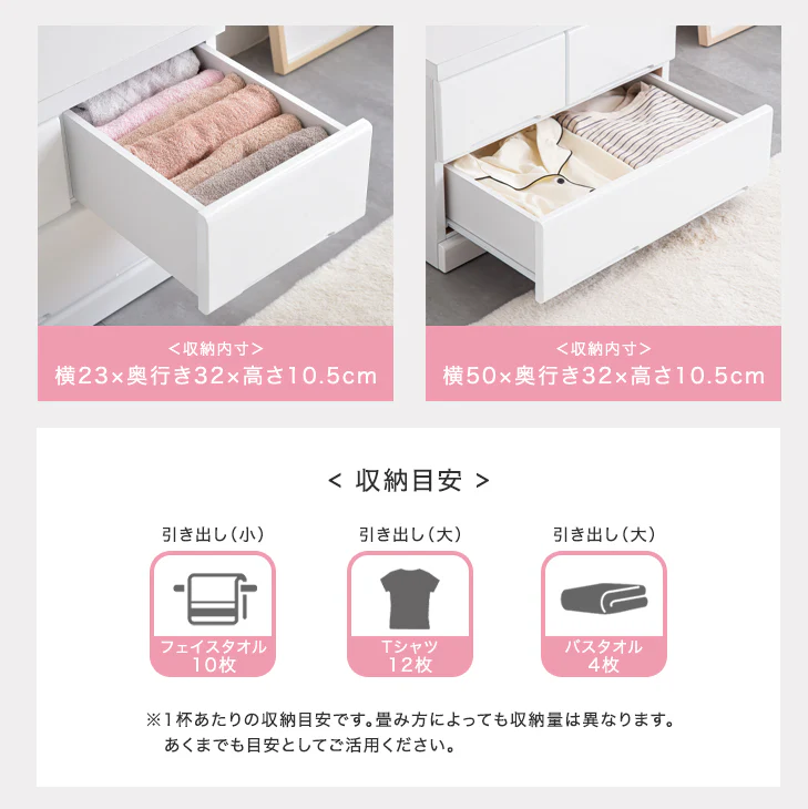 [幅60] パステルカラーチェスト 2段 スライドレール付 完成品〔02010260〕 - Image 9