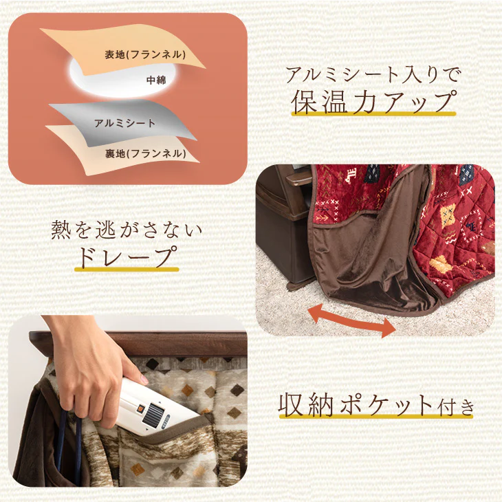 ［6点セット］ダイニングこたつセット 4人掛け 回転式チェア4脚 掛け布団付 600Wハロゲンヒーター 手元コントローラー 高脚 こたつ〔09040101〕 - Image 16
