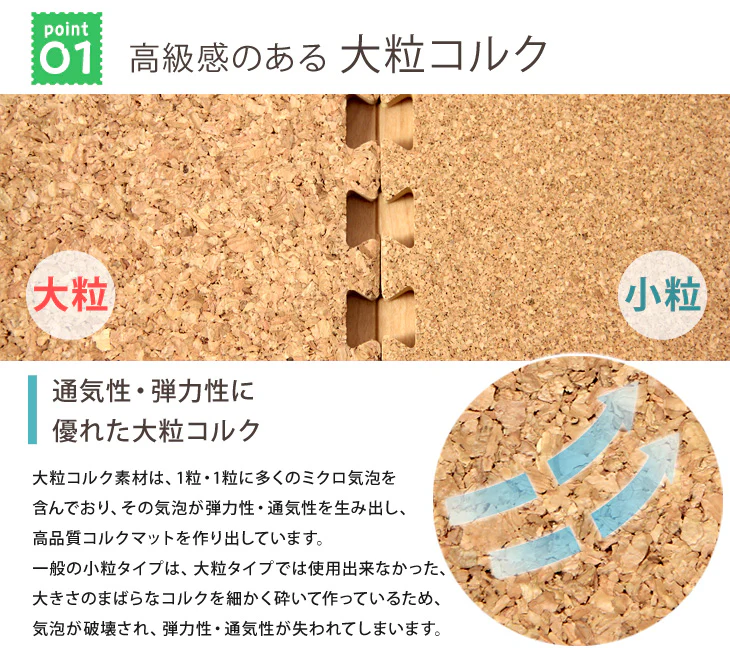 8畳 コルクマット 64枚 大判45cm サイドパーツ付防音 抗菌 防臭 オールシーズン 床暖房対応〔18700002〕 - Image 7