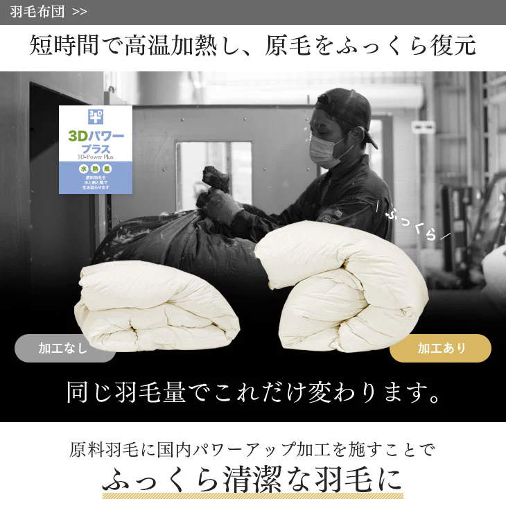 [シングル]日本製 羽毛布団4点セット ホワイトダックダウン 90％ CILシルバーラベル 350dp以上 かさ高145mm以上 掛布団 固綿入り敷布団 枕 枕カバー 7年保証〔10101548〕 - Image 11