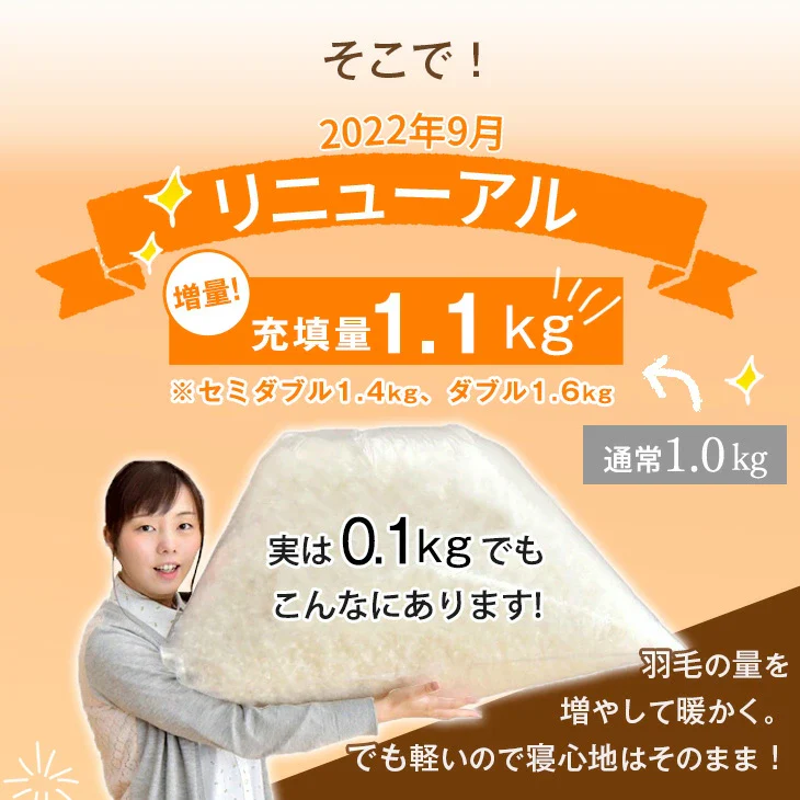 【クリアランス】【増量リニューアル】［セミダブル］羽毛布団 ホワイトダックダウン93％ 立体キルト 日本製 軽量 暖かい〔10106501〕 - Image 3