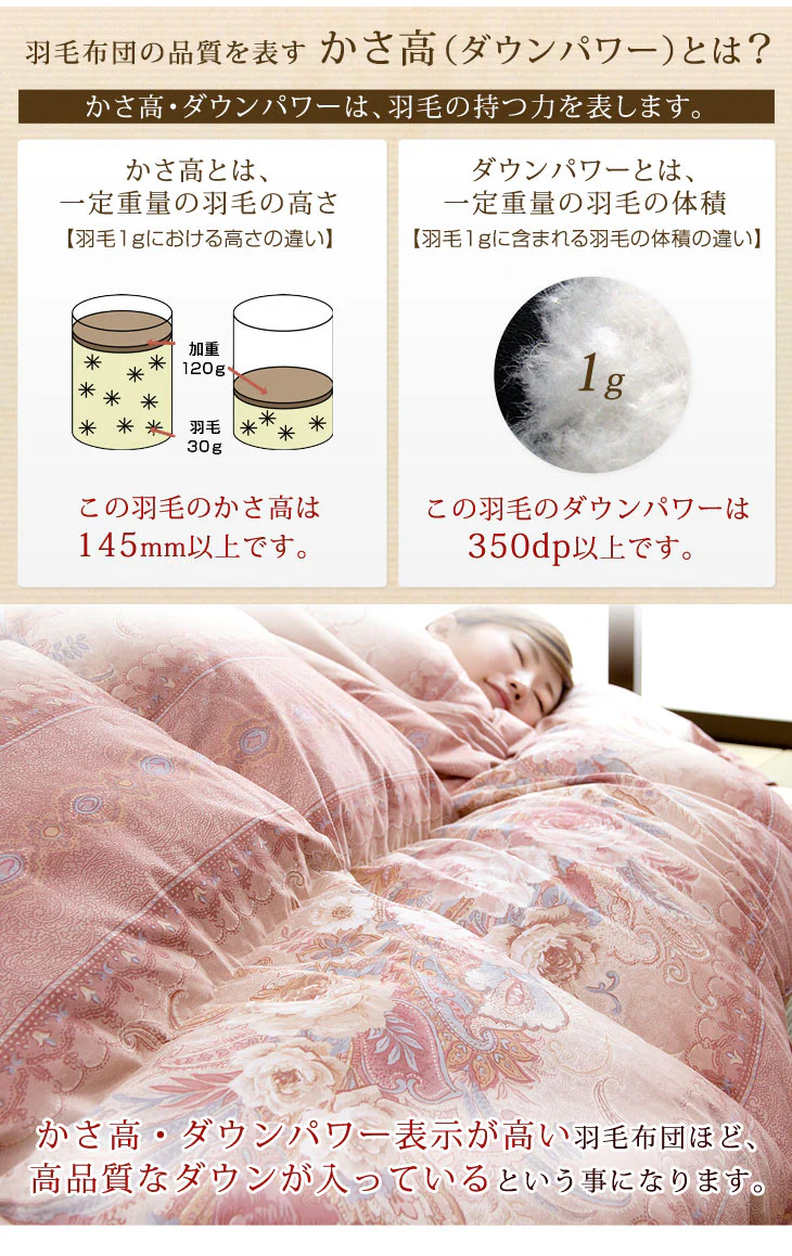 [ダブル] 布団6点セット 増量1.8㎏ ホワイトダックダウン90％ CILシルバーラベル 立体キルト 350dp以上 日本製〔10119079〕 - Image 8