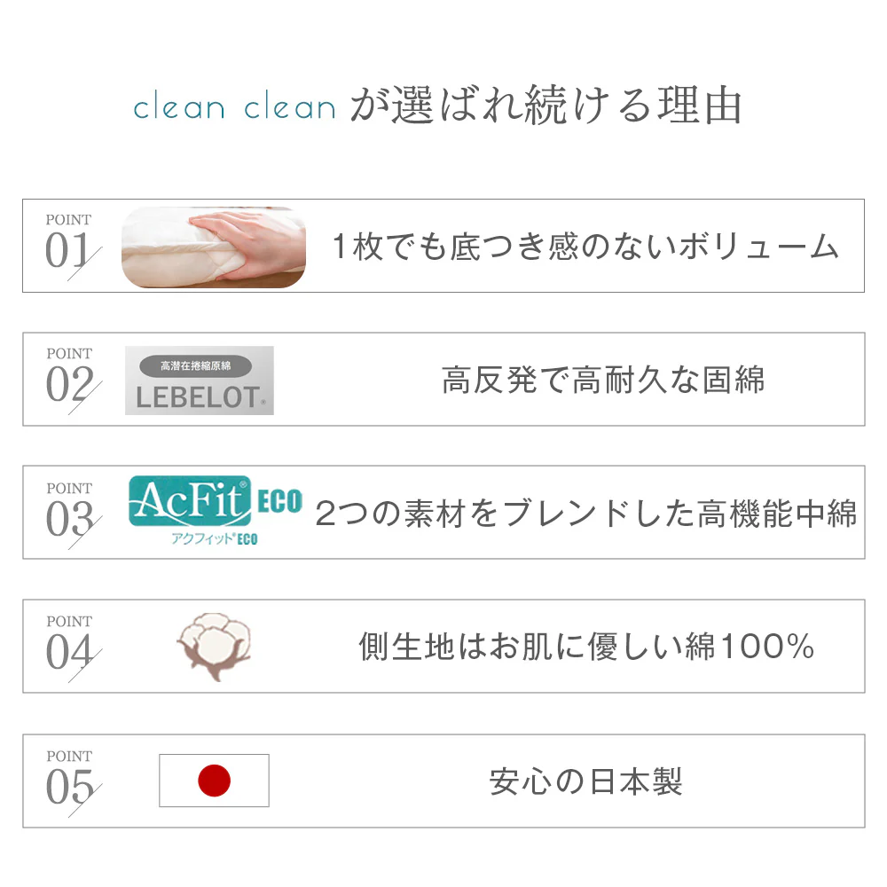 ［シングル・シングルロング］高反発敷布団 防ダニ・抗菌防臭・吸汗速乾 日本製 三層敷布団 綿100％ 帝人アクフィット〔10119093〕 - Image 5
