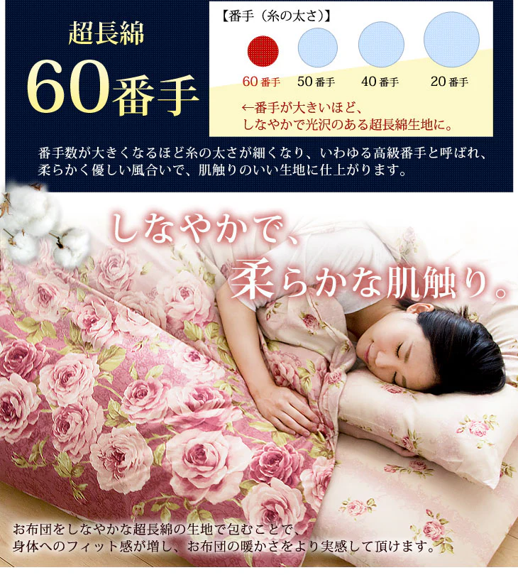 美の敷布団カバー ローズヒップオイル配合 日本製 美肌効果 ダブル ロング 美白 アンチエイジング うるわし繊維 敷き布団カバー シングル 洗える 超長綿 敷布団カバー 敷カバー 国産 布団カバー 145×215 新疆綿 ウォッシャブル - Image 8