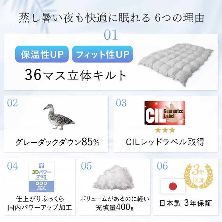 [ダブルロング] 洗える 肌掛け布団 羽毛 日本製 ダックダウン85％ 30マス立体キルト ダウンケット 夏 夏用 布団〔10119212〕 - Image 3
