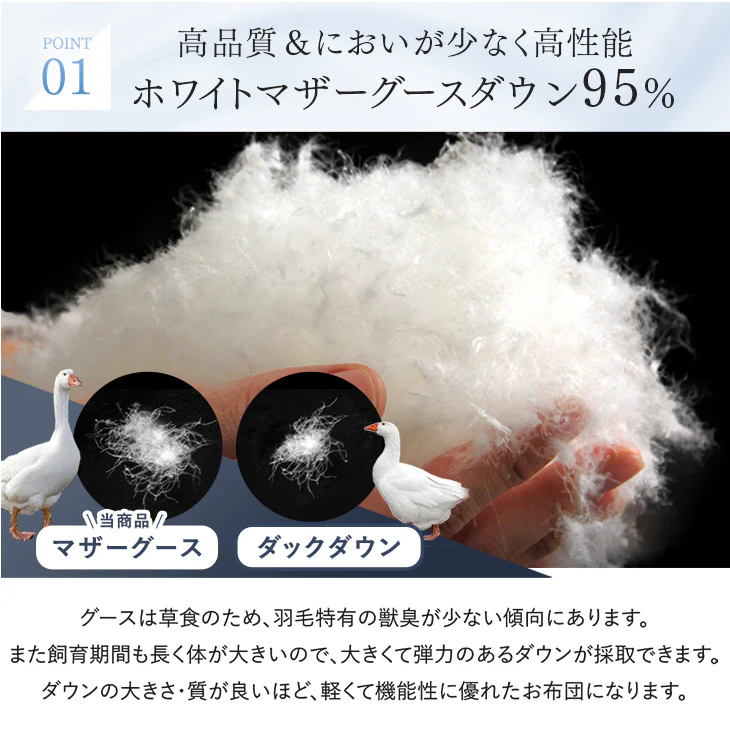 [シングルロング・2枚組]ポーランド産 マザーグース 95% 洗える ダウンケット 日本製 肌掛け布団 羽毛肌掛け布団 夏 夏用 布団〔10119275〕 - Image 4