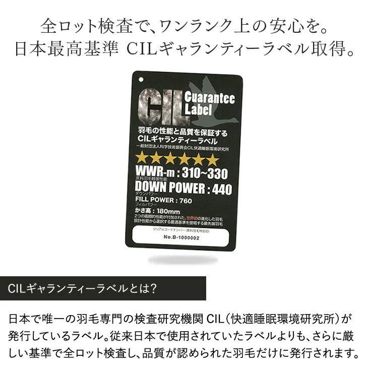 【クリアランス】[シングル] 羽毛布団 純ポーランド産グースダウン95％ CILブラックラベル 二層キルト 440dp以上 7年保証 日本製 〔10119332〕 - Image 10