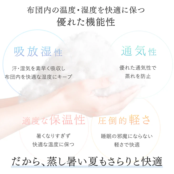 [シングルロング] においの少ないグースダウン 洗える ダウンケット 日本製 ホワイトグースダウン 93％ 0.3kg 肌掛け布団 夏 夏用 布団〔10119344〕 - Image 5