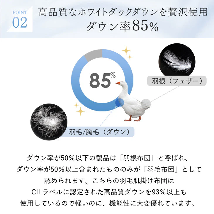［ダブルロング 2枚組］洗える 肌掛け布団 羽毛 日本製 ダックダウン85％ 30マス立体キルト ダウンケット 夏 夏用 布団〔10119468〕 - Image 8