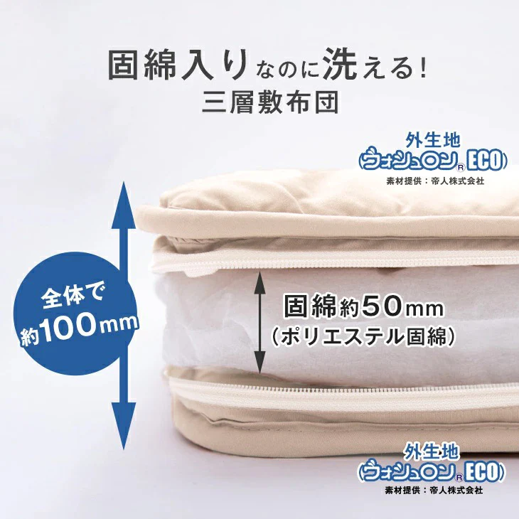 ［シングル］洗える三層敷布団 日本製 完全分割式 テイジン ウォシュロン (R) 〔10419012〕 - Image 3
