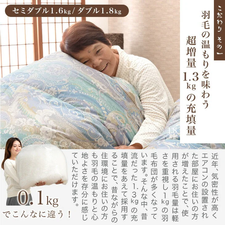 [ダブルロング] 75才以上のばあちゃんと開発“祖母の羽毛布団” ばあちゃん新聞 ホワイトダックダウン93% 二層キルト 60サテン 面100% ハードケース付 日本製 洗える 400dp以上〔11156739〕 - Image 6