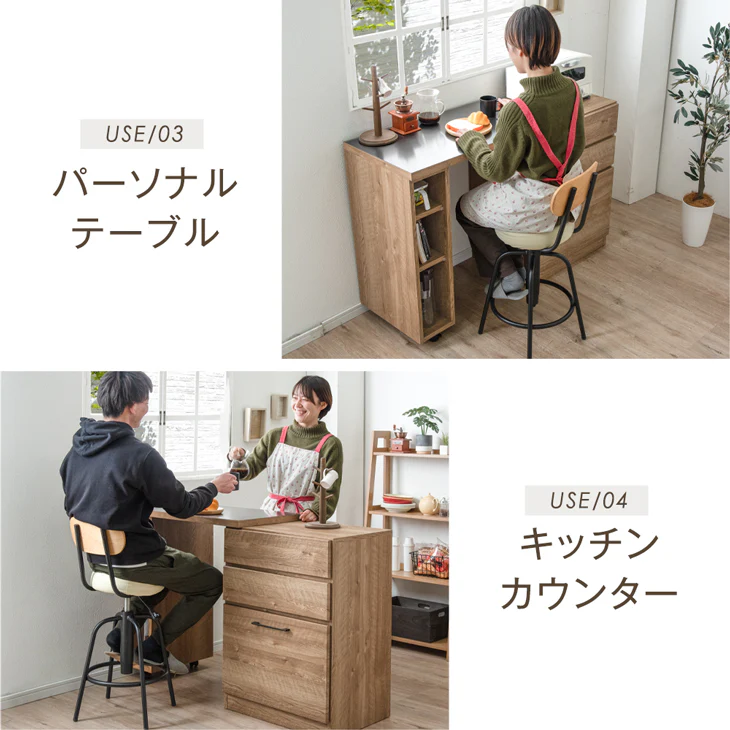 ［幅80cm］高耐久ステンレス天板 伸縮 キッチンカウンター 大川家具 完成品 間仕切り ロータイプ 収納【超大型商品】〔17010093〕 - Image 12