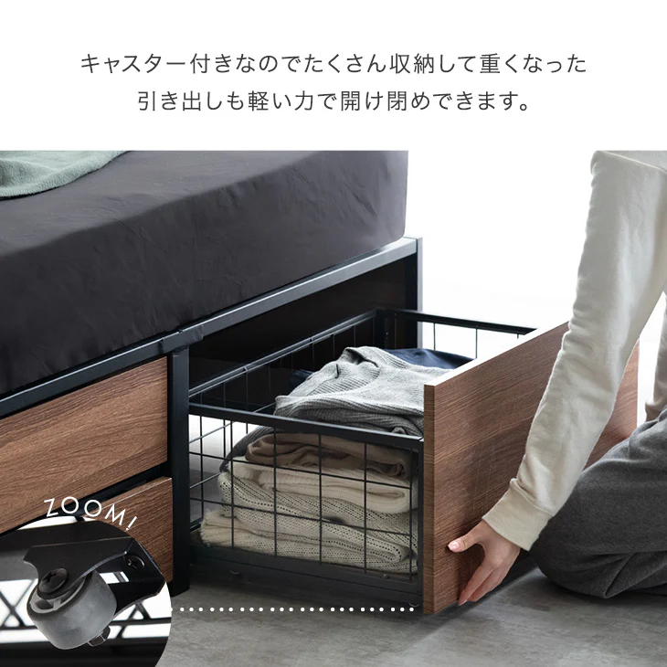 [ダブル] 超大容量 収納ベッド フレーム単品 宮棚 2コンセント 頑丈 引き出し ベッド〔17620029〕 - Image 9