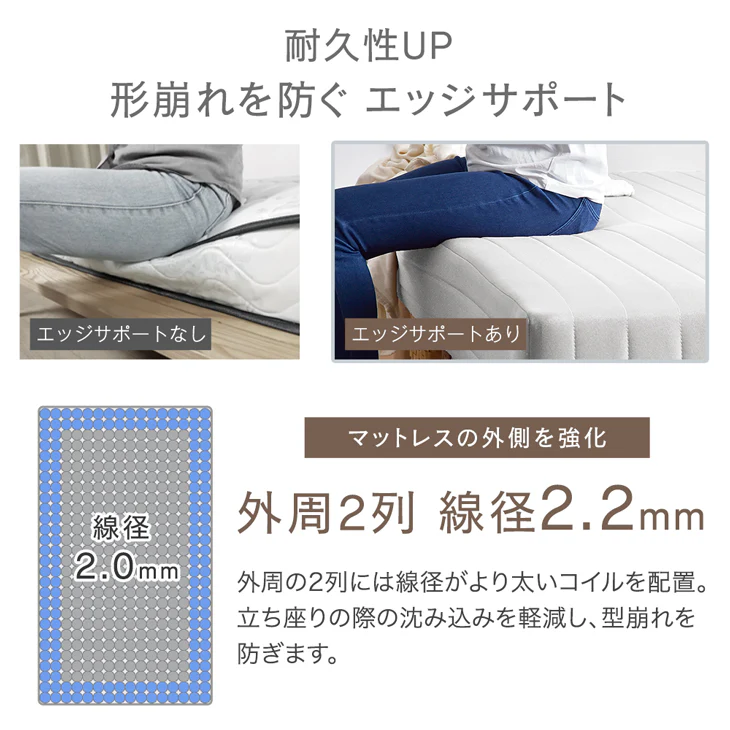 ［セミダブル］高脚25cm 脚付きマットレス ポケットコイル 洗えるカバー付 ベッド下収納 エコテックス 天然木脚 圧縮梱包〔17800114〕 - Image 9