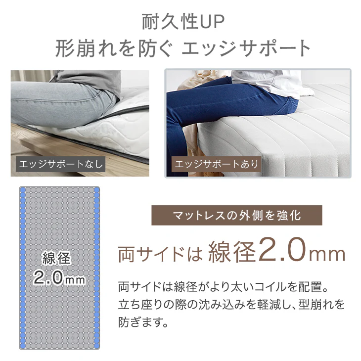 ［セミダブル］組み立て簡単 脚付きマットレス ポケットコイル 高反発 圧縮梱包 安心のエコテックス生地 一体型〔17810130〕 - Image 8