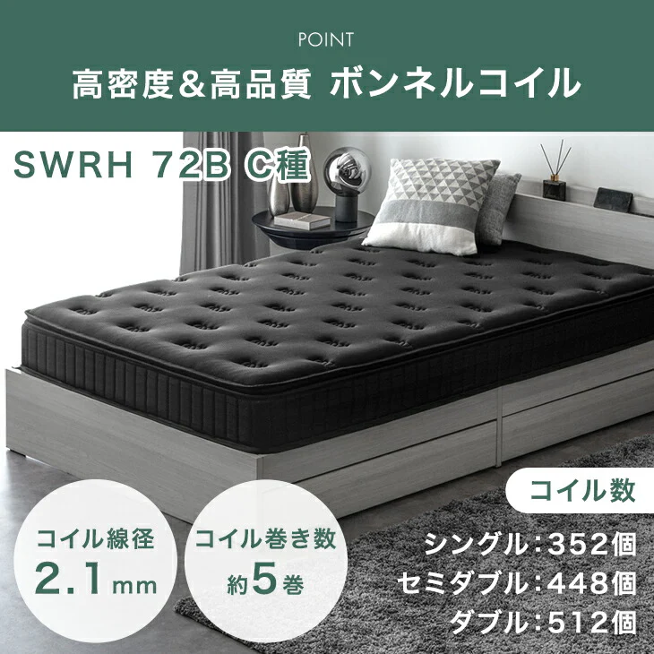 [セミダブル] 極厚22cm 高反発ピロートップ ボンネルコイル マットレス 抗菌 防臭 防ダニ〔17810150〕 - Image 9