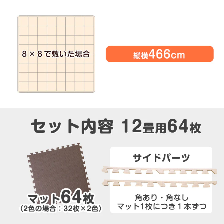 ≪130万set突破≫［12畳］ジョイントマット 64枚 大判59cm 1級防音 抗菌 防臭 7物質検査 床暖房対応 おしゃれ プレイマット〔18700008〕 - Image 18