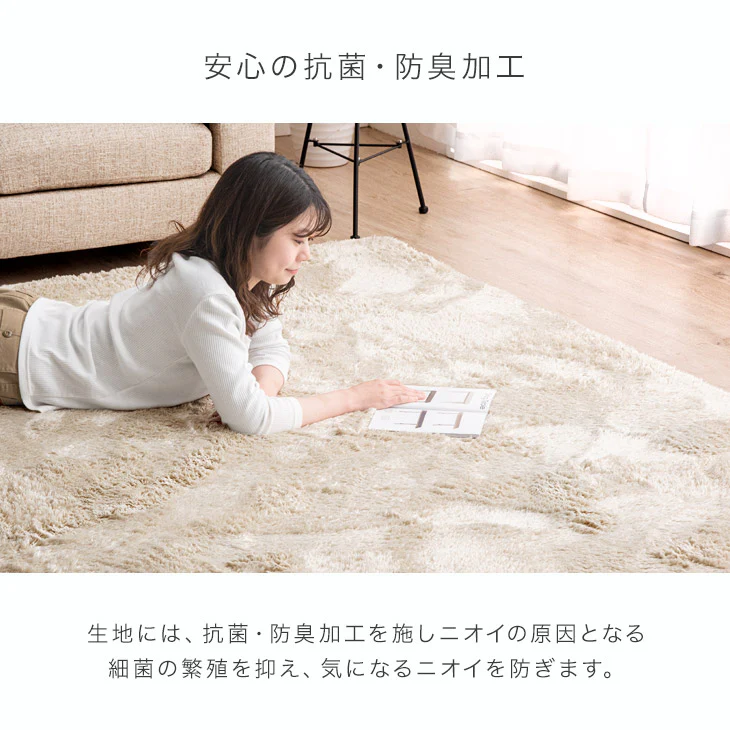 【クリアランス】[200×250] 丸洗いできる シャギーラグ 抗菌 防臭 滑り止め付 ホットカーペット対応 ウレタンクッション〔19510004〕 - Image 12
