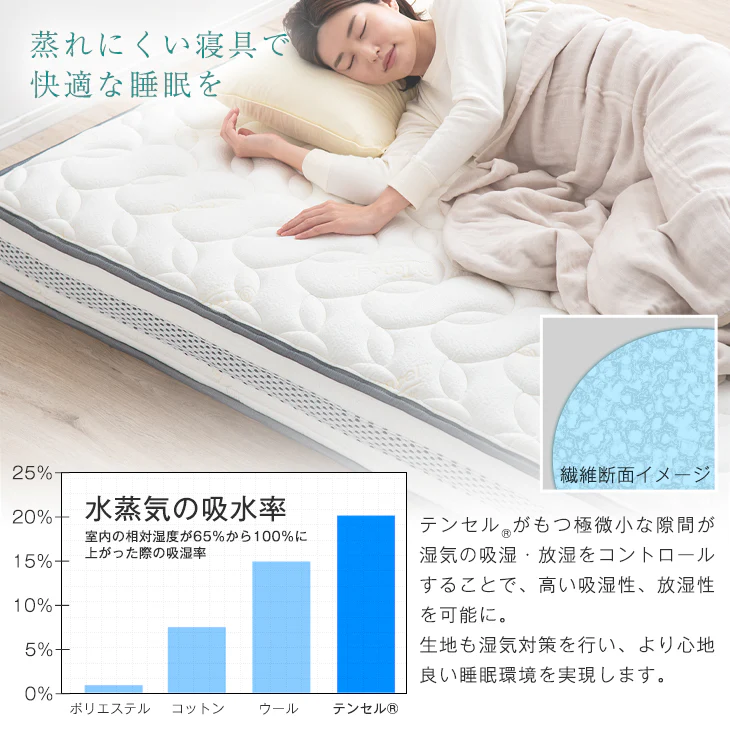[クイーン］爽快4Dメッシュ ポケットコイルマットレス 厚み20cm マットレス 硬め 抗菌 高密度 体圧分散〔20910005〕 - Image 13
