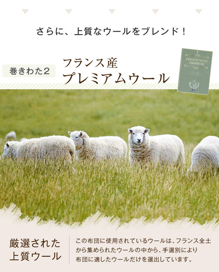 ［ダブル］フランス産ウール使用 敷布団 日本製 羊毛 防ダニ 抗菌防臭 吸汗速乾 極厚4層 綿100% 固綿 羊毛敷布団 帝人マイティトップ〔22200022〕 - Image 13