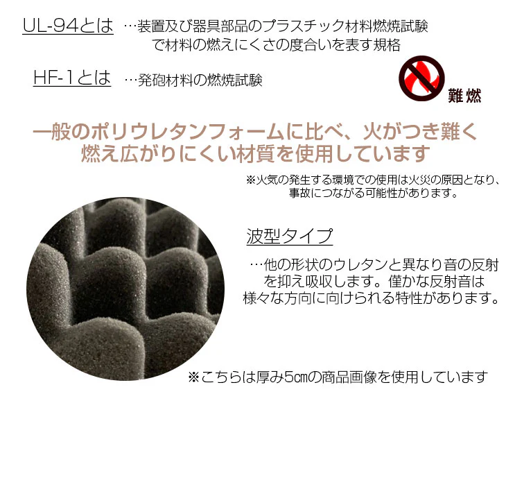 吸音材 5枚セット 50×50cm 厚み 2.5cm 日本製 難燃 波型 プロファイル 吸音材 ウレタンフォーム スポンジ 25mm 吸音 防音 壁 壁面 スタジオ 楽器 賃貸 マンション アパート ブラック 〔23300053〕 - Image 7