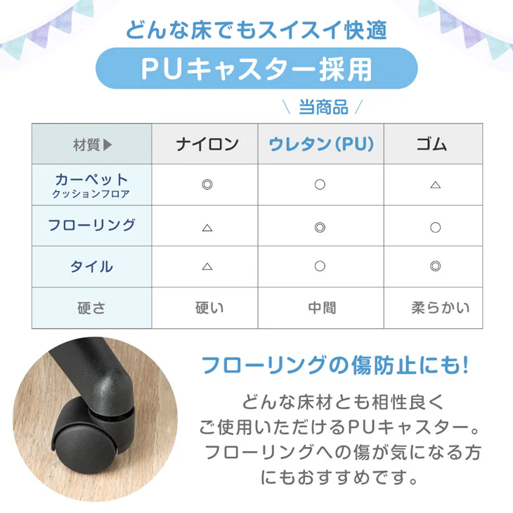 学習椅子 背もたれスライド 床傷防止 PUキャスター付 足置きリング ガス圧昇降式 取り外し可能 回転式 学習チェア〔31500034〕 - Image 13