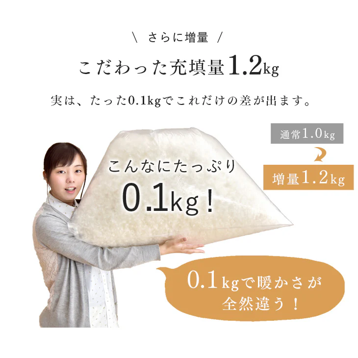 【クリアランス】[シングル] 羽毛布団 増量1.2kg ホワイトマザーグースダウン95％ CILブラックラベル 立体キルト 440dp以上 超長綿60サテン 日本製〔39100006〕 - Image 8