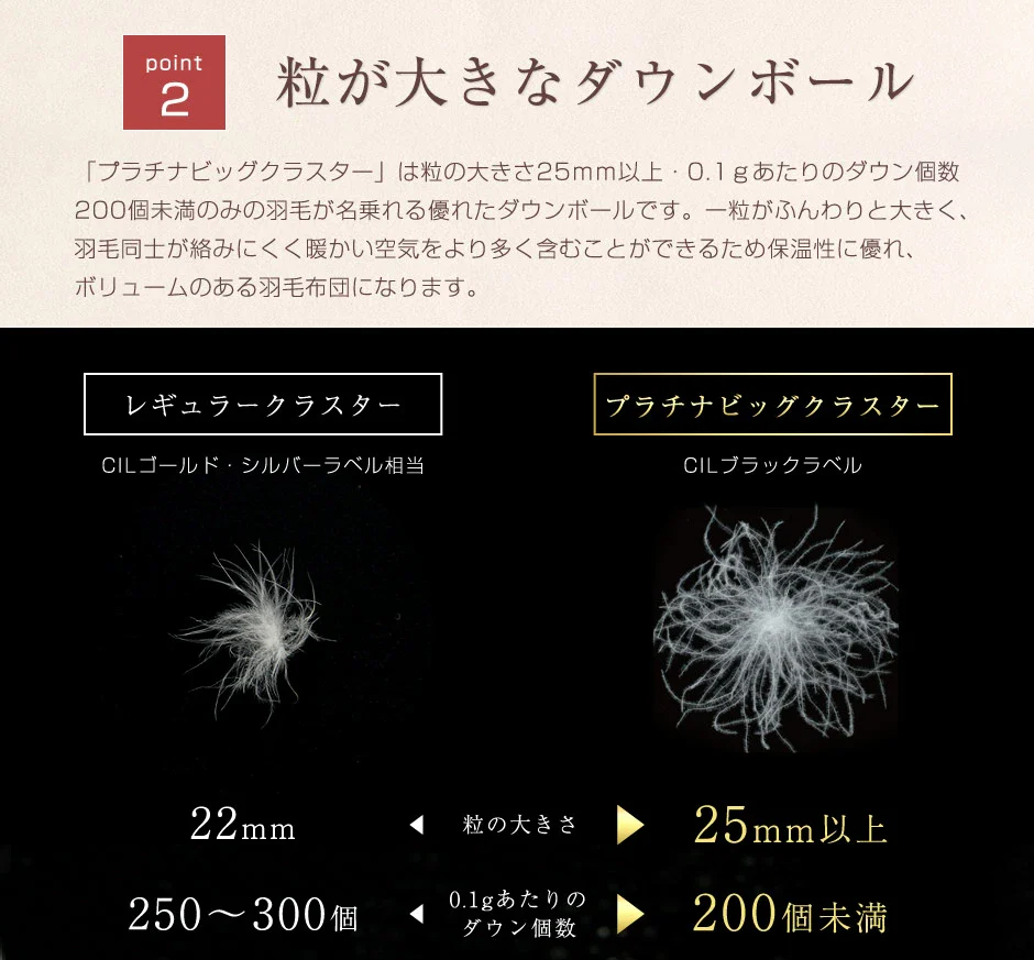 【クリアランス】[ダブル] 1.4kg 羽毛布団 マザーダックダウン95% CILブラックラベル 440dp 立体キルト 日本製 プラチナビッグクラスター〔39100060〕 - Image 5
