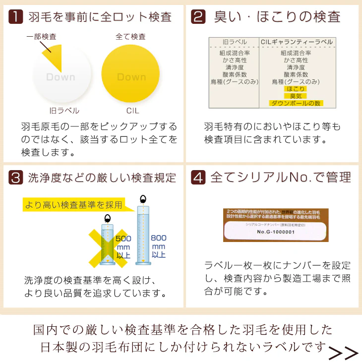 [ダブル] 【柄任せ】増量1.7kg 羽毛布団 マザーグースダウン95％ CILブラックラベル 二層キルト 440dp以上 日本製 〔39100343〕 - Image 10