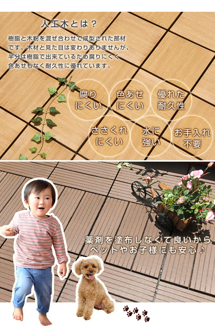 ［81枚］7.3平米用 ウッドパネル 人工木 ウッドタイル ガーデン ガーデニング DIY デッキパネル 〔42300002〕 - Image 9