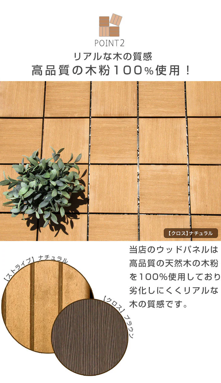 ［9枚］0.8平米用 ウッドパネル 人工木 ウッドタイル ガーデン ガーデニング DIY デッキパネル〔42310014〕 - Image 11