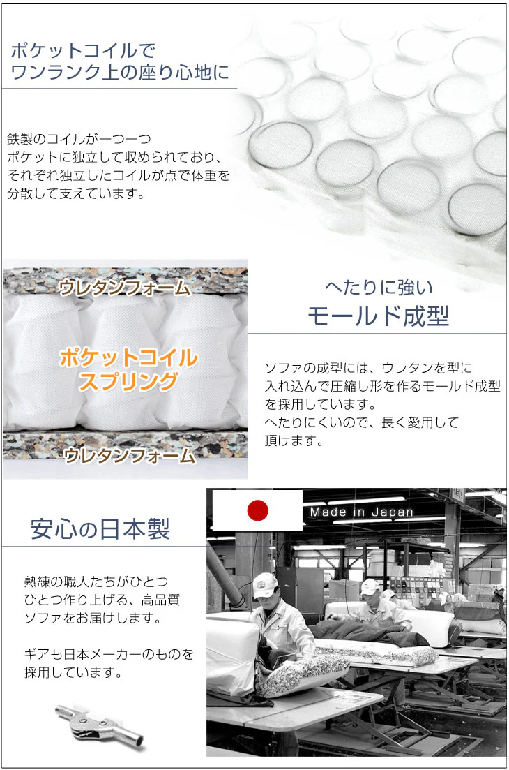 2人掛け 幅120㎝ ソファ 3段階リクライニング ポケットコイル ハイバック〔44030059〕 - Image 10