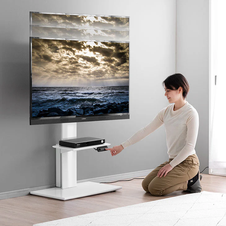 メモリ機能付き 電動昇降 テレビスタンド 上下/左右 首振り ~ 65インチ 隠しキャスター付 テレビラック ヴィーナスエレクト〔45400093〕