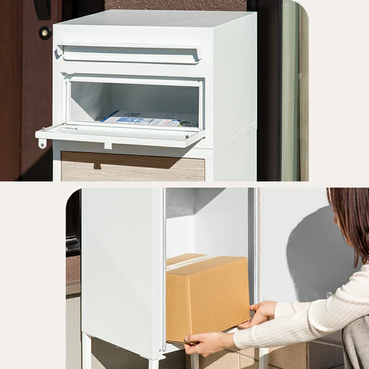 LIVBOX ーリブボックスー 宅配ボックス ポスト一体型 ゼロリターン錠 大容量 89L 木目調 盗難防止ワイヤー付 ダイヤル錠 防水 防塵 屋外 OK 戸建て 自宅用 おしゃれ〔45400102〕 - Image 4