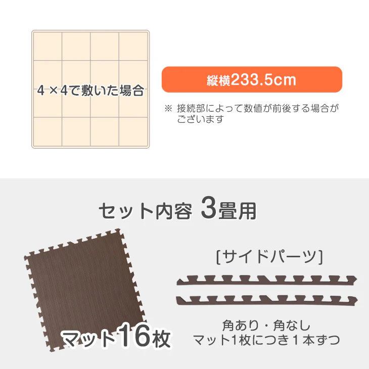 ［3畳］防炎 ジョイントマット 16枚 大判59cm 床暖房対応 サイドパーツ付〔49400001〕 - Image 8