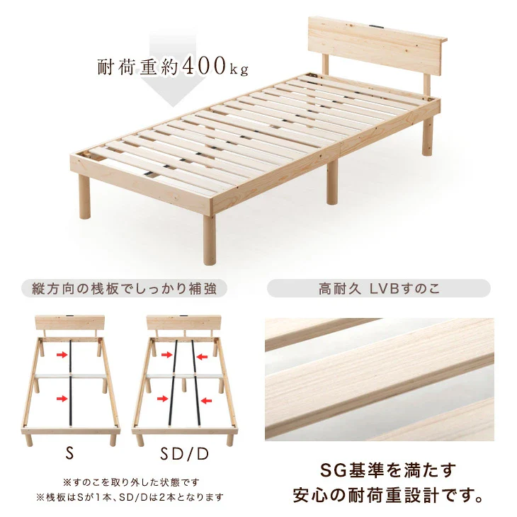 [シングル] ボンネルコイルマットレス付きベッド 宮付きすのこベッド 2口コンセント付 北欧パイン マットレス 極厚20cm〔49600790〕 - Image 10