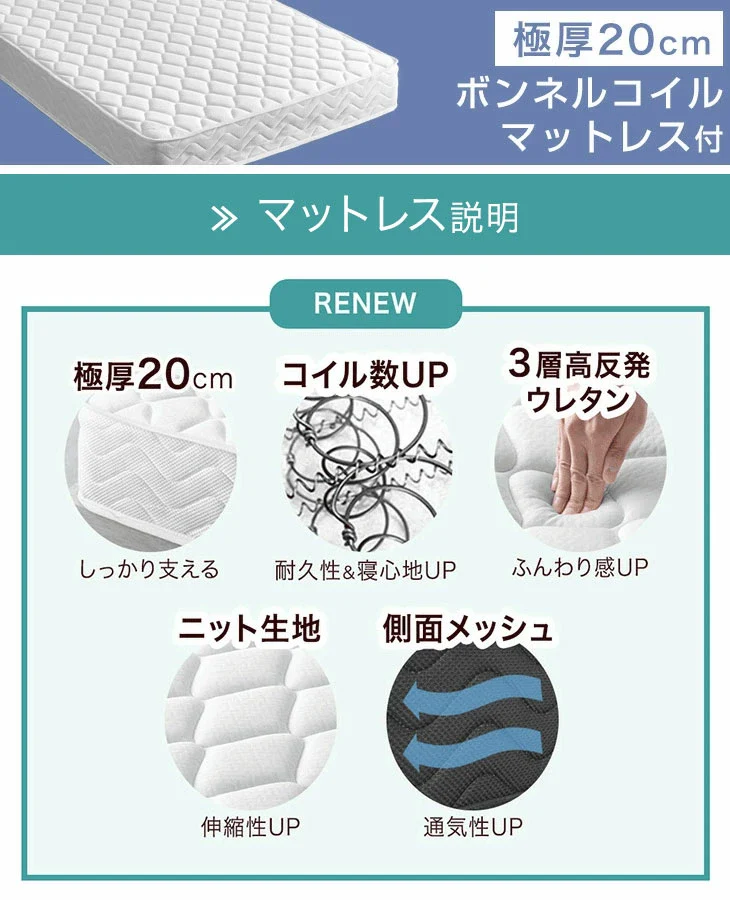 [クイーン] すのこベッド ボンネルコイルマットレス付き 宮棚＆2口コンセント 宮棚付き マットレスセット 〔49611142〕 - Image 13