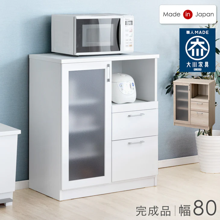 キッチンカウンター 国産 幅80 完成品 食器棚 レンジ台 キッチンラック【超大型商品】〔51300106〕 - Image 2