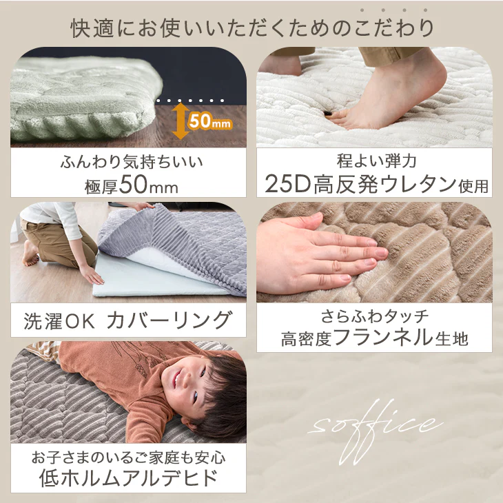 ［130×190］極厚50mm フランネルラグ カバーリング 洗える 滑り止め付 ホットカーペット対応 キルトラグ ラグ ラグマット〔61300077〕 - Image 5
