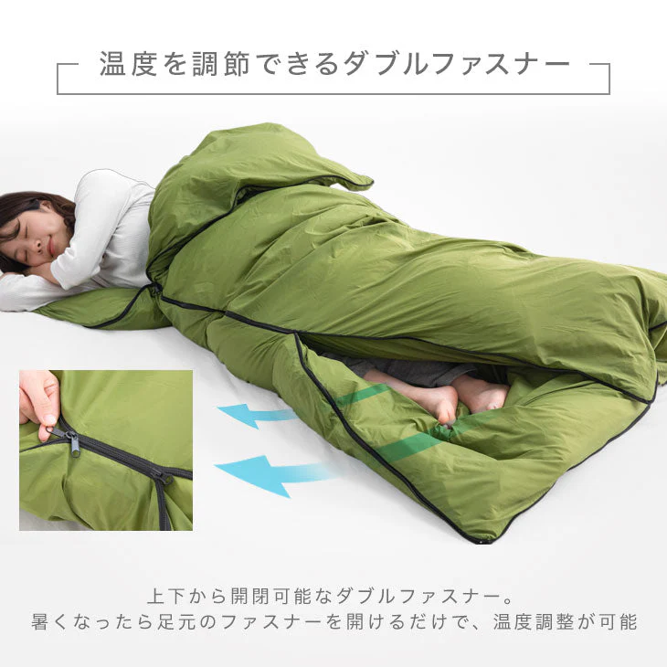 羽毛布団を、寝袋に。ダウンシュラフメーカー カバー単品 収納袋付き 撥水 アウトドア ダウン 封筒型 キャンプ コンパクト 屋外 車中泊 防寒 防災 シェラフ〔63900085〕 - Image 6
