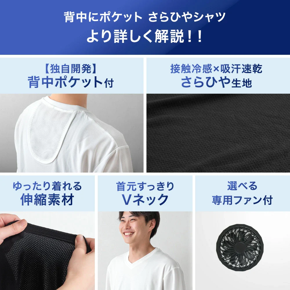 ［シャツ単品］《新開発》背中にポケット さらひやシャツ 吸汗速乾 接触冷感 Vネック 背中ポケット ウェア〔63900093〕 - Image 3