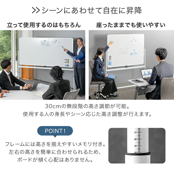法人様限定 ホワイトボード 120×90 高さ調整可能 回転式 壁面取付 マグネット対応 〔64500010〕 - Image 6