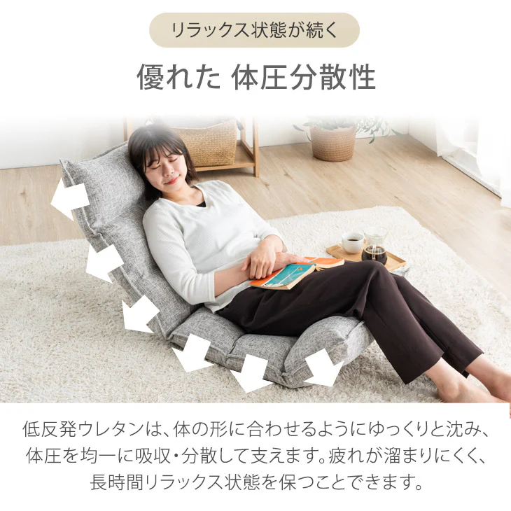 リクライニング座椅子 14段ギア 低反発 コンパクト オールシーズンOK！ ファブリック  ダリアン生地〔65170001〕 - Image 14