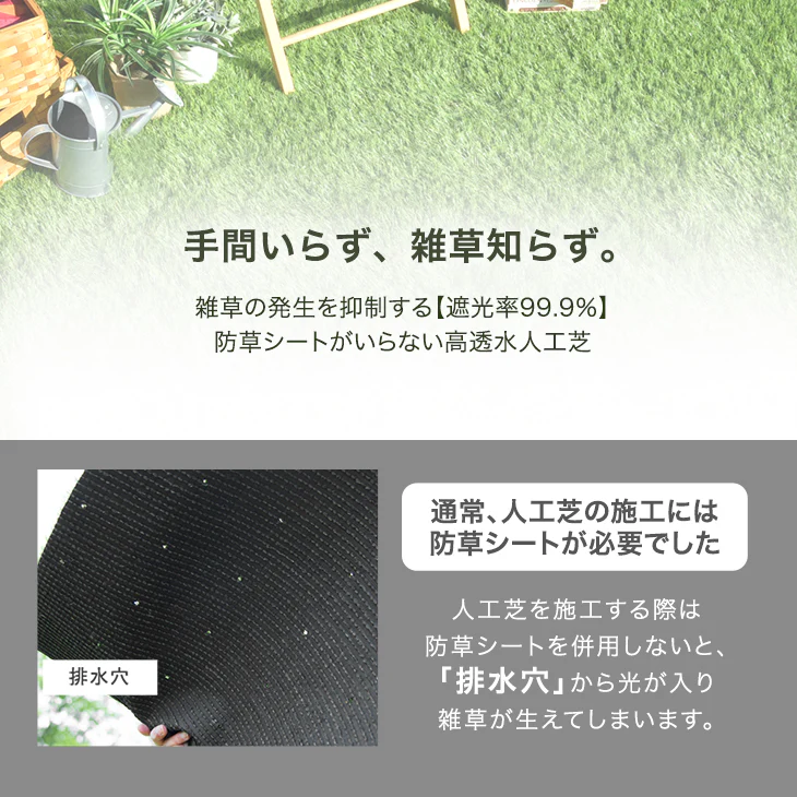 [0.5m×10m] 水はけ4倍 防草機能付き 人工芝 高密度50万本/m 芝丈35mm 防草 ロール 一体型 ガーデン〔66700086〕 - Image 9