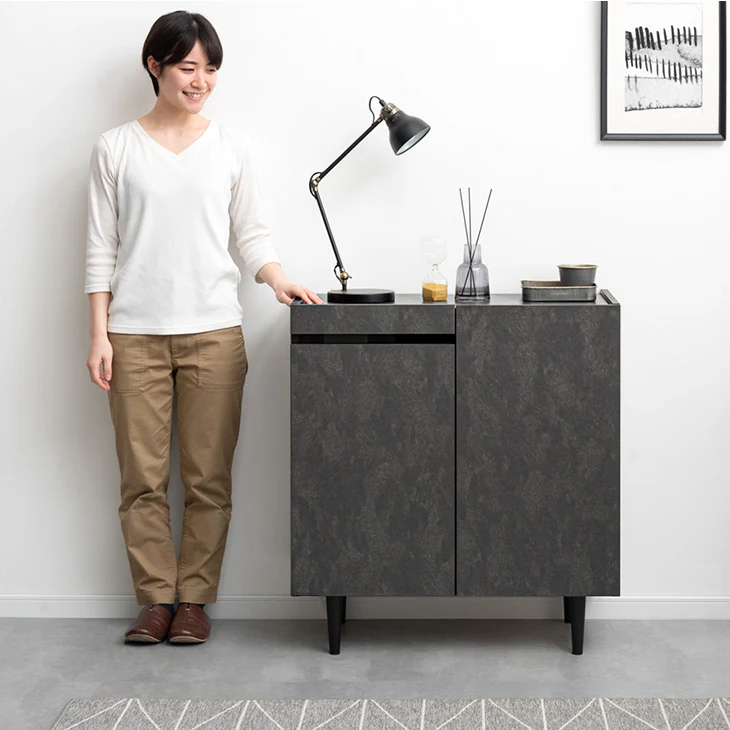 ストーン調 サイドボード 完成品 80cm キャビネット チェスト 北欧 収納 飾り棚 脚付き 木製【超大型商品】〔71050009〕 - Image 6