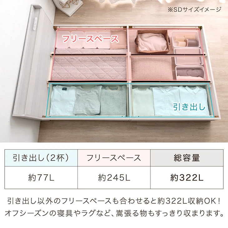 ［シングル］収納付ベッド マットレス付 宮棚 コンセント USBポート 引出し 木製 すのこ ボンネルコイル〔73400010〕 - Image 8