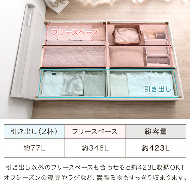 [セミダブル] 収納ベッド 3ゾーンポケットコイル スマホスタンド＆USB・コンセント付き 宮棚 マットレス付き 〔73400089〕 - Image 6