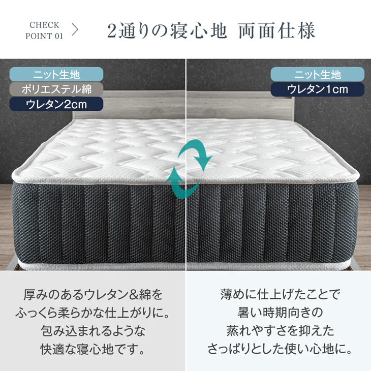 [セミダブル] マットレス 3ゾーン構造 超高密度 ポケットコイル 厚み21cm 4Dメッシュ 抗菌 調湿 硬め リバーシブル エッジサポート〔77500003〕 - Image 14