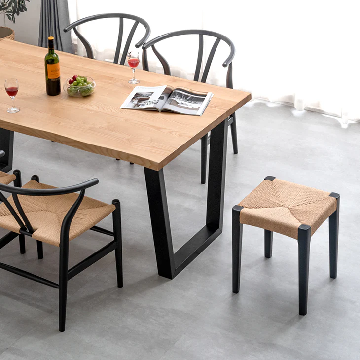 ［2脚セット］天然木アッシュ ダイニングチェア スツール 完成品 ペーパーコード スタッキング 木製〔80500069〕 - Image 6