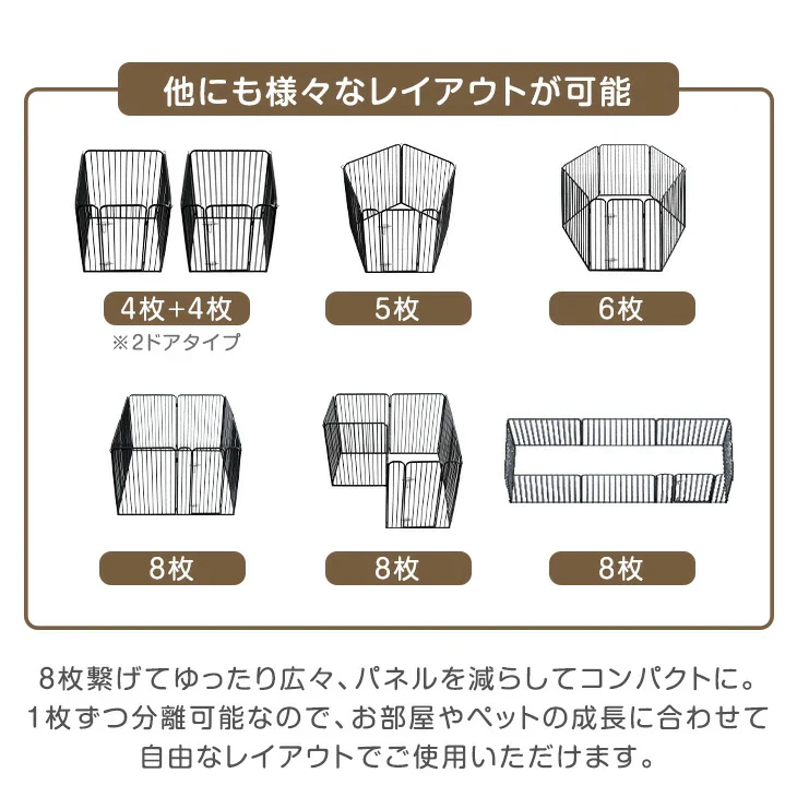 ［高さ100cm］超ハイタイプ ペットサークル 大型犬対応 出入りラクラク スチール ケージ 屋内外兼用 組み替えOK〔83900002〕 - Image 10